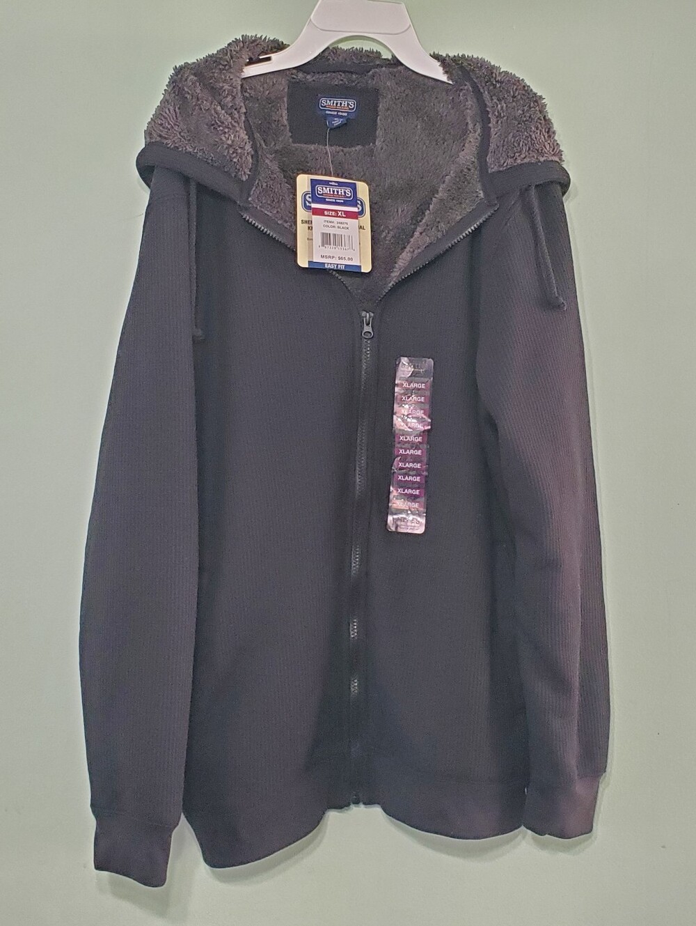 ​Smith's Workwear Mens XL Black Sherpa Lined Thermal Knit Hooded Jacket NWT